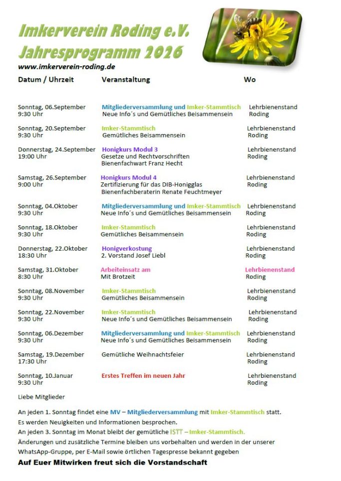 Programm bis zum Jahresende 2026